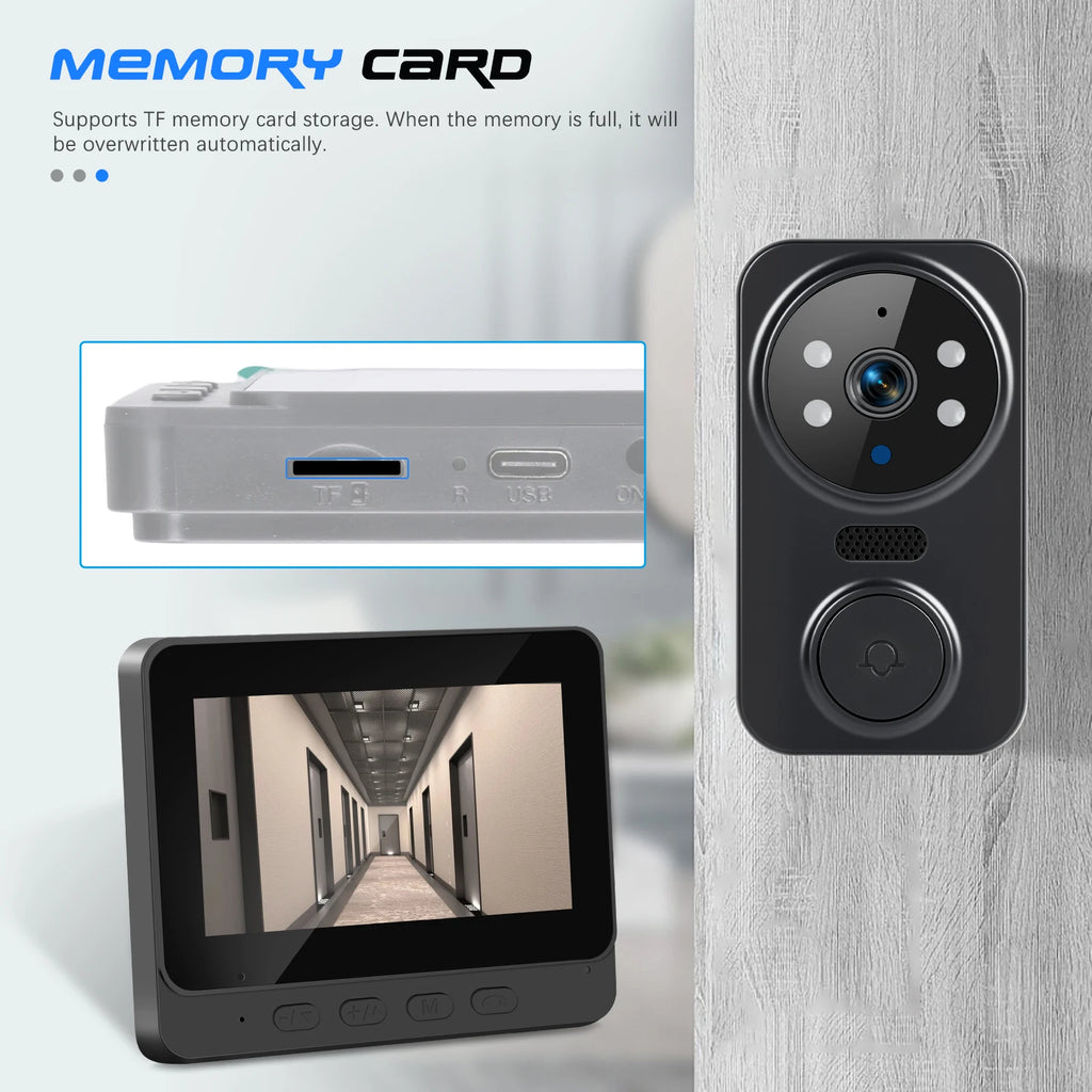 Podofo 4.3" IPS Screen Wireless Video Doorbell Night Vision Two-Way Video Intercom Door Ring Camera 1–150M Transmission Range Garage Entrance Video Security Monitor