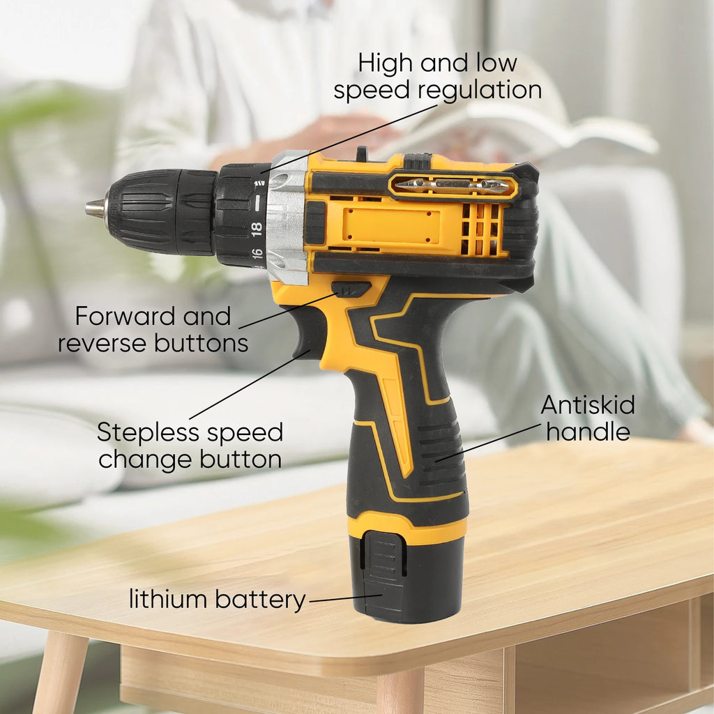 50N.m Powerful Torque Cordless Electric Drill Screwdriver 2 In 1 Multifunctional Design Lightweight Portable Hand Drill Power Tool Set with Dual Batteries