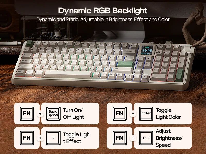 EPOMAKER RT100 PRO Full Sized ANSI US Layout Tri-mode Wireless Mechanical Gaming Keyboard with 5000mAh Battery & RGB Backlight