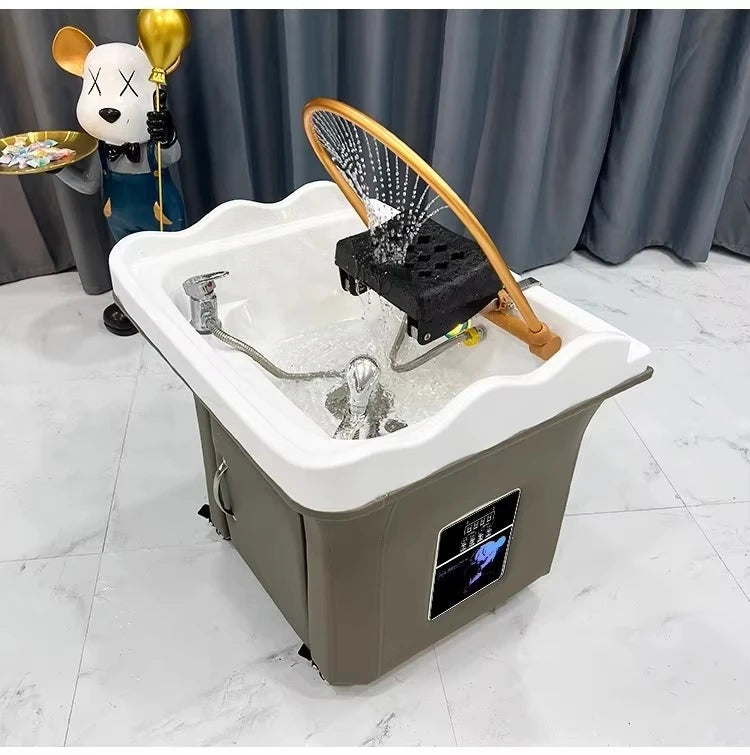 Japanese Head Spa Wash Basin Chair with Ceramic Sink - Tidesmit Massage Chairs Brown Tidesmit
