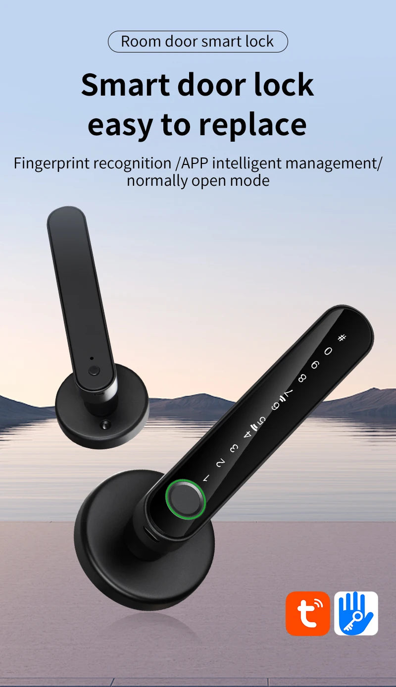 FUERS Tuya Smart Fingerprint Door Lock Handle With Fingerprint Password Bluetooth Key Swipe Card Remote Unlock Four Ways To Open