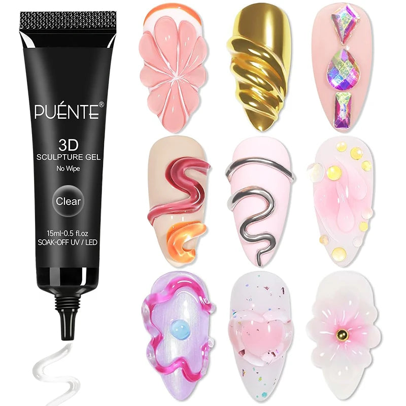 3D Sculpture Gel Nail Polish 15ml - Professional Soak Off Formula Permanent Makeup Machines 3D SCULPTURE Clear Tidesmit