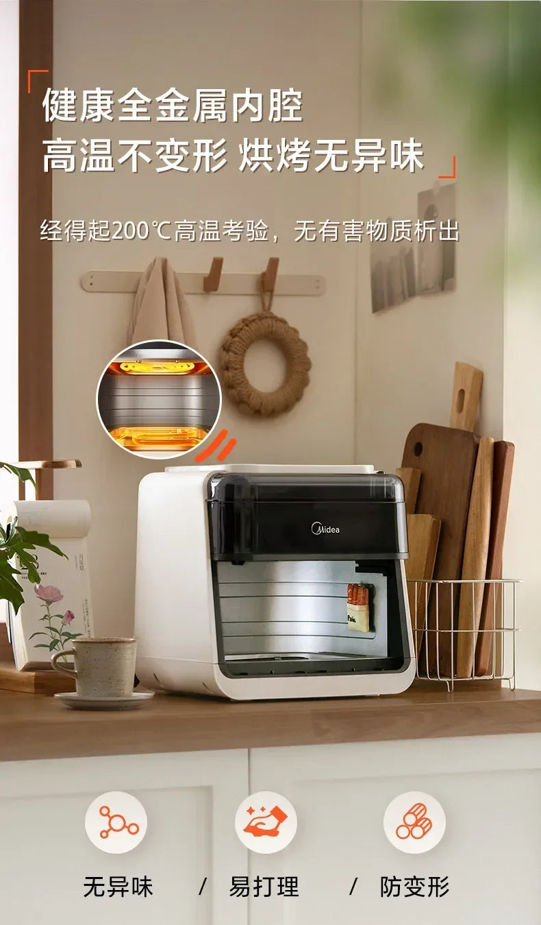 Midea 6.5L Air Fryer Steam Oven Combo 2050W Large Capacity Kitchen Appliance Oil Free Health Cooker Automatic Stirring 220V