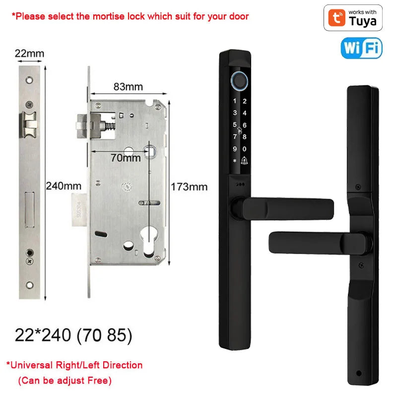 Tuya App Smart Door Lock Waterproof Fingerprint Password Card Bridge-Cut For Outdoor Pull Push Sliding Grille Door