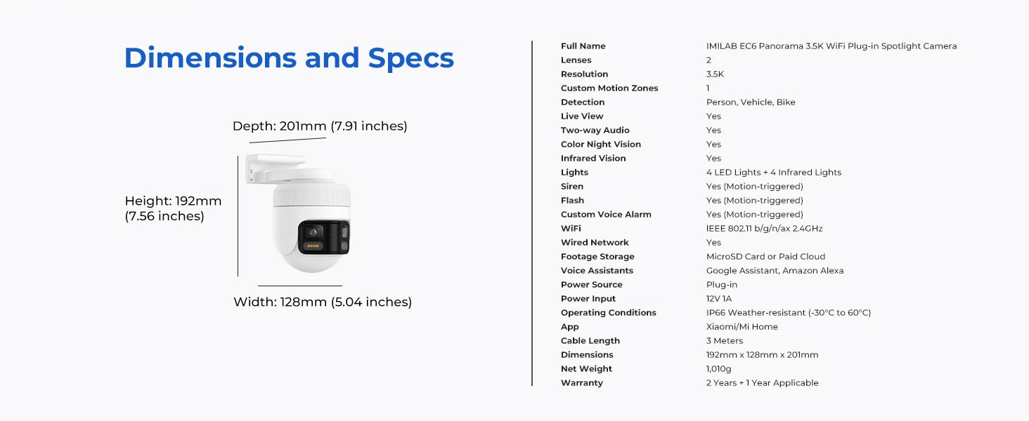 IMILAB EC6 Panorama WiFi Security Camera 6MP 180° Panorama AI Human Detection PTZ Color Night Vision Compatible with Xiaomi Home