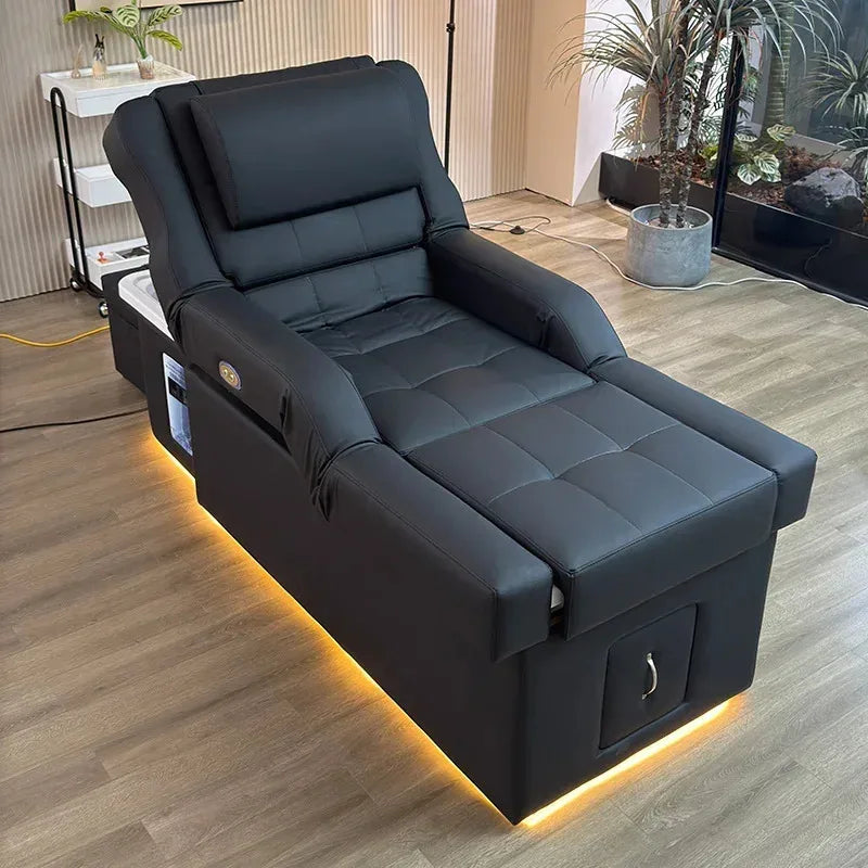 Massage Shampoo Bed with Foot Spa - Professional Black Spa Chair Massage Chairs Tidesmit