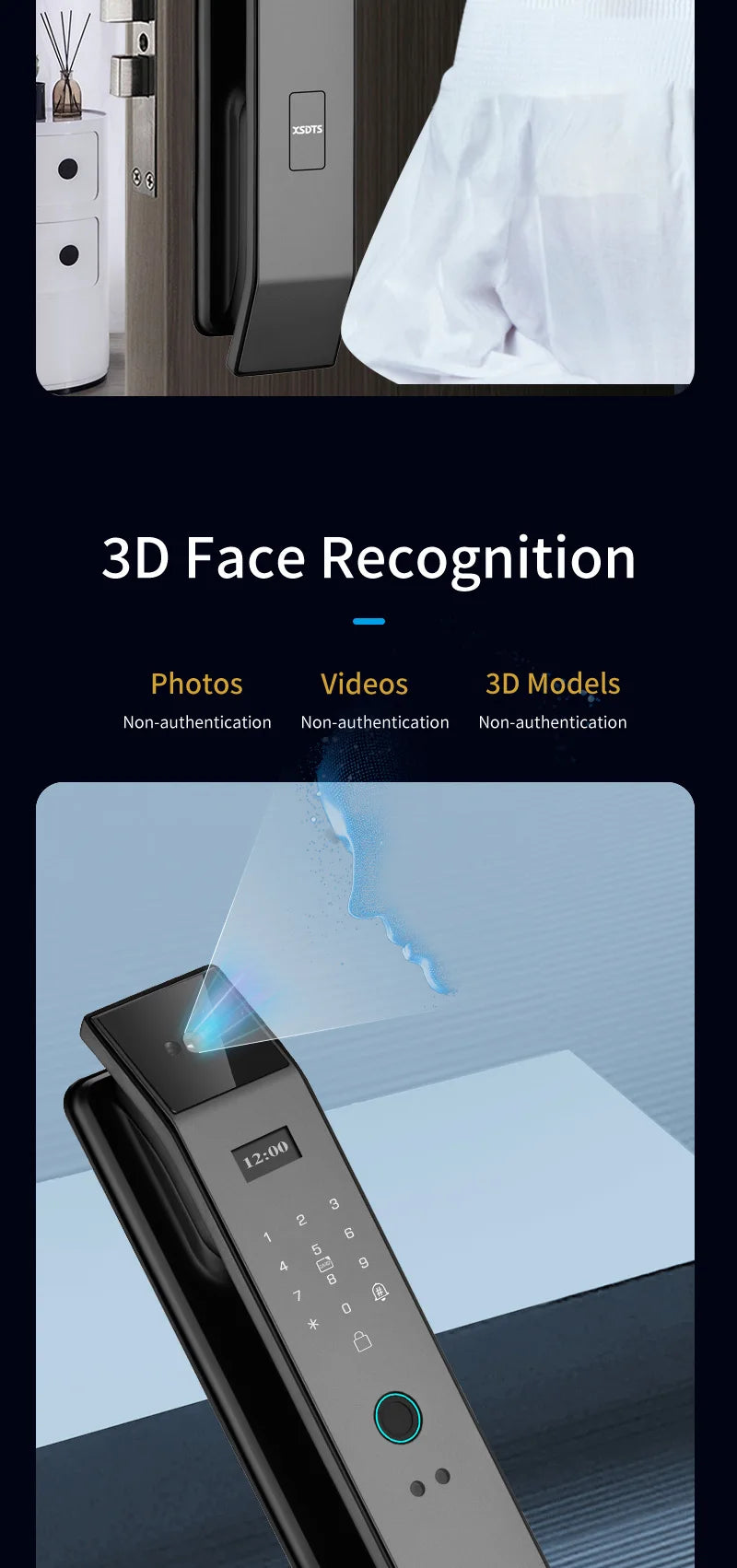 3D Face Real-time Intercom Smart Door Lock Biometric Electronic Security Camera Intelligent Fingerprint Password Key Unlock