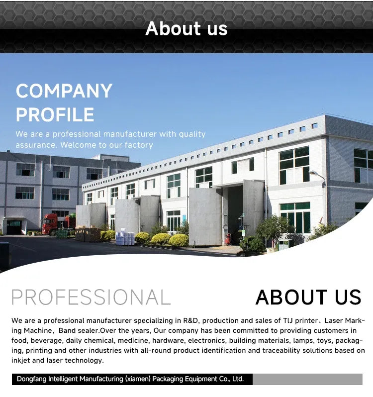Company profile brochure page for Dongfang intelligent packaging equipment