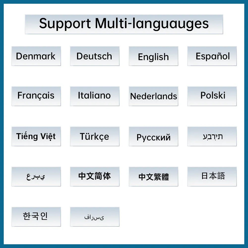 Multi-language support screen listing language options for the inkjet printer