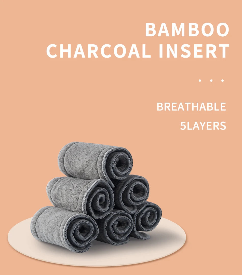Super Absorbent 5 Layers Bamboo Charcoal Insert Reusable Baby Nappy Diaper Insert For Baby Cloth Diaper Nappy