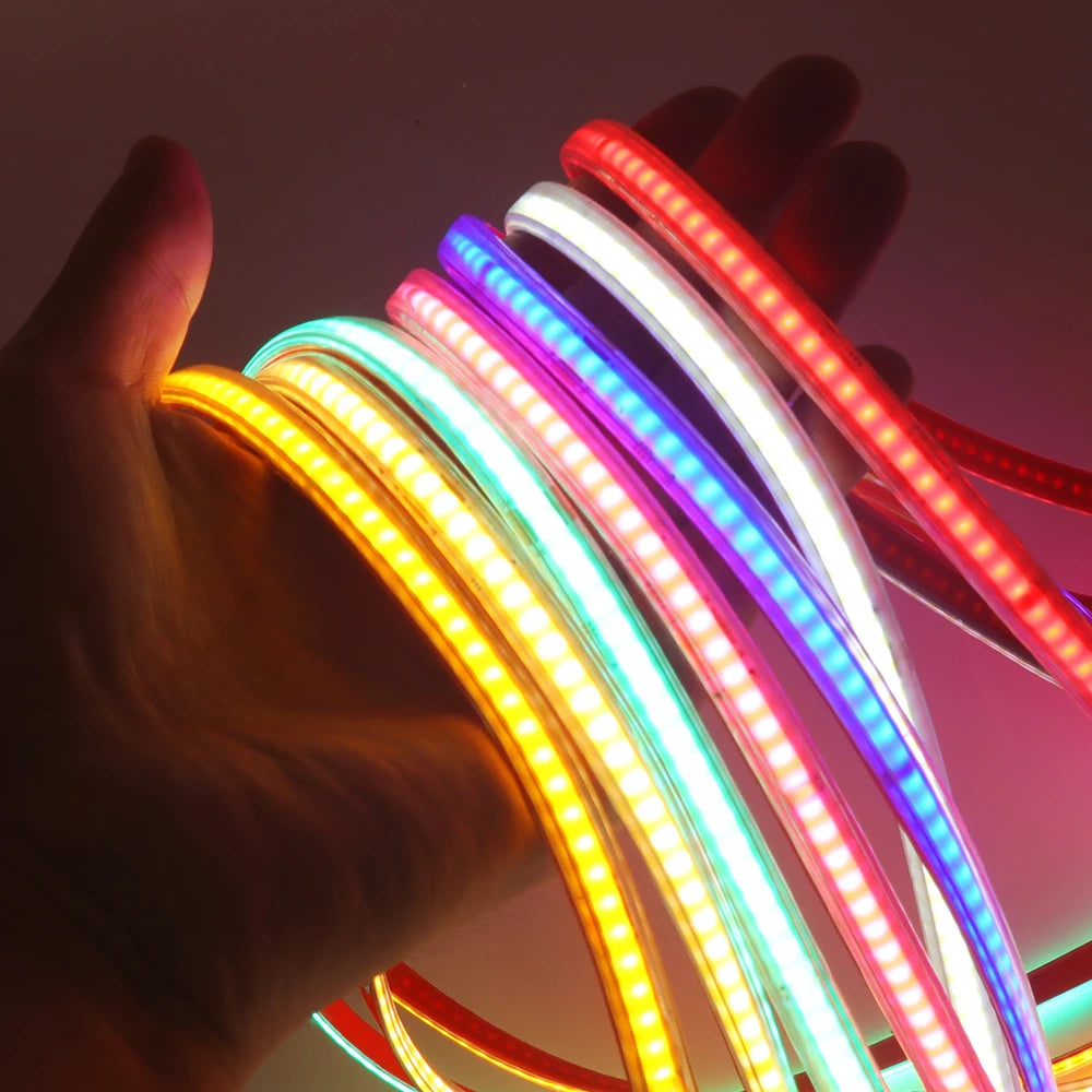 220V 10 Colors Dimmable COB LED Strip Light 240 LEDs Flexible Tape Dimmer EU Power Plug Kit TV Night Lights Home Linear Lighting