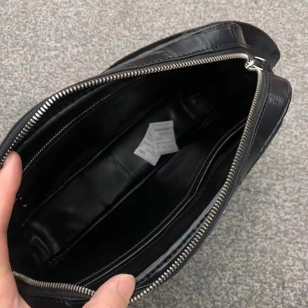 2022 New Designer Belly Crocodile Skin Men's Shoulder Bag Fashion Men Real Crocodile Bag High Quality Large Capacity Male Bag 45