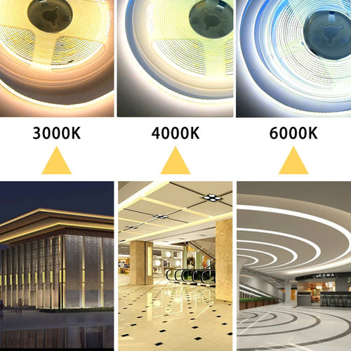 COB CCT LED strip glow showing warm to cool white light bands