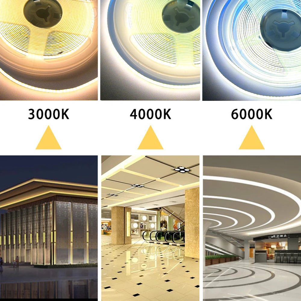 5M 10M 20M COB CCT LED Strip 24V Flexible High Density Dimmable Room Light 2.4G RF Touch Remote Control Dual White 2700K-6500K