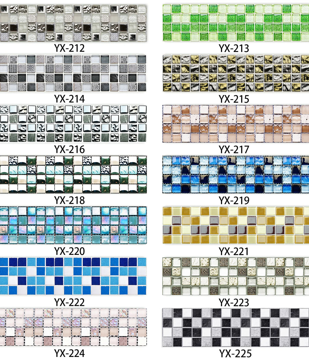 26 Styles 2D Mosaic Tiles Wall Sticker Waist Line Skirting Strip Peel & Stick Bathroom Kitchen Backsplash Home Decor Wall Decals