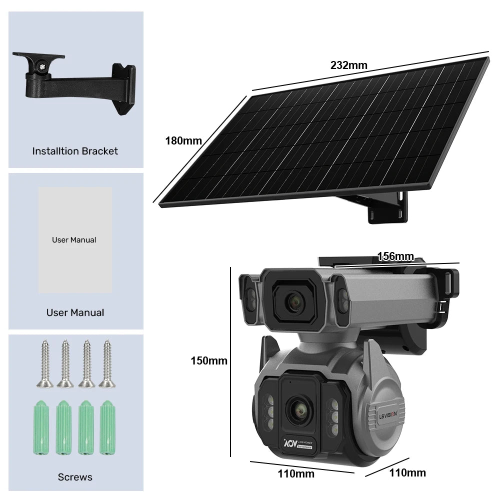 LS VISION AOV AI Tracking Outdoor Surveillance Camera 12X Optical Zoom Cctv Camera 4G Cloud SIM Dual Screen  24/7 Video Record