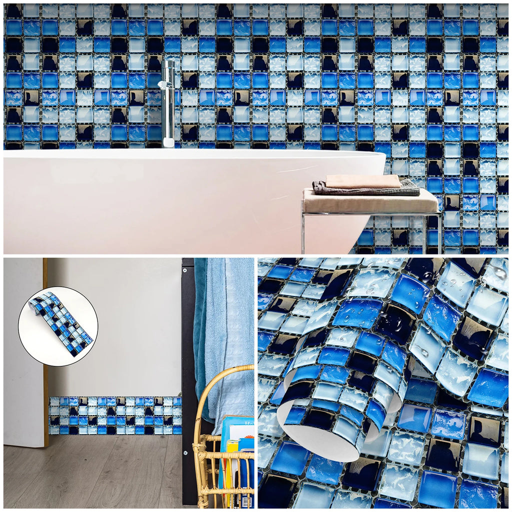 26 Styles 2D Mosaic Tiles Wall Sticker Waist Line Skirting Strip Peel & Stick Bathroom Kitchen Backsplash Home Decor Wall Decals