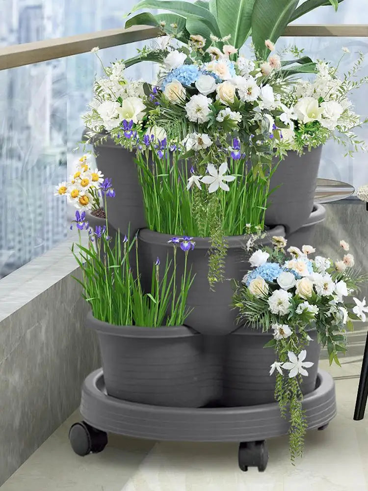 Strawberry Planter Tower 3 Tiers Vertical Tower Stackable Pot Stacking Garden Flower and Vegetable Planter for Home Garden