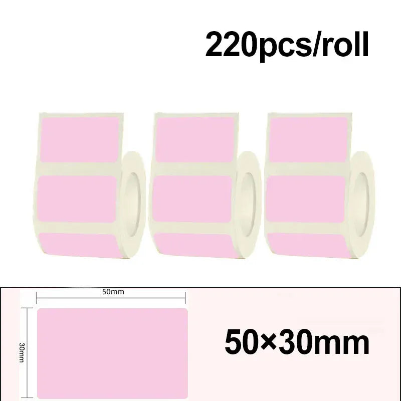 Thermal label sticker roll, 50x30mm, 220pcs, pink self-adhesive printable labels