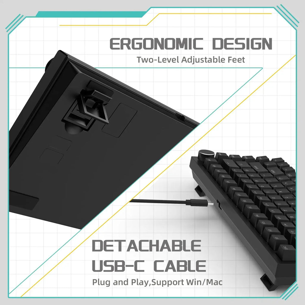 AJAZZ AK820 Wired Gaming Keyboard Red Switch 75% Layout Ergonomic Hot-swappable Detachable Cable