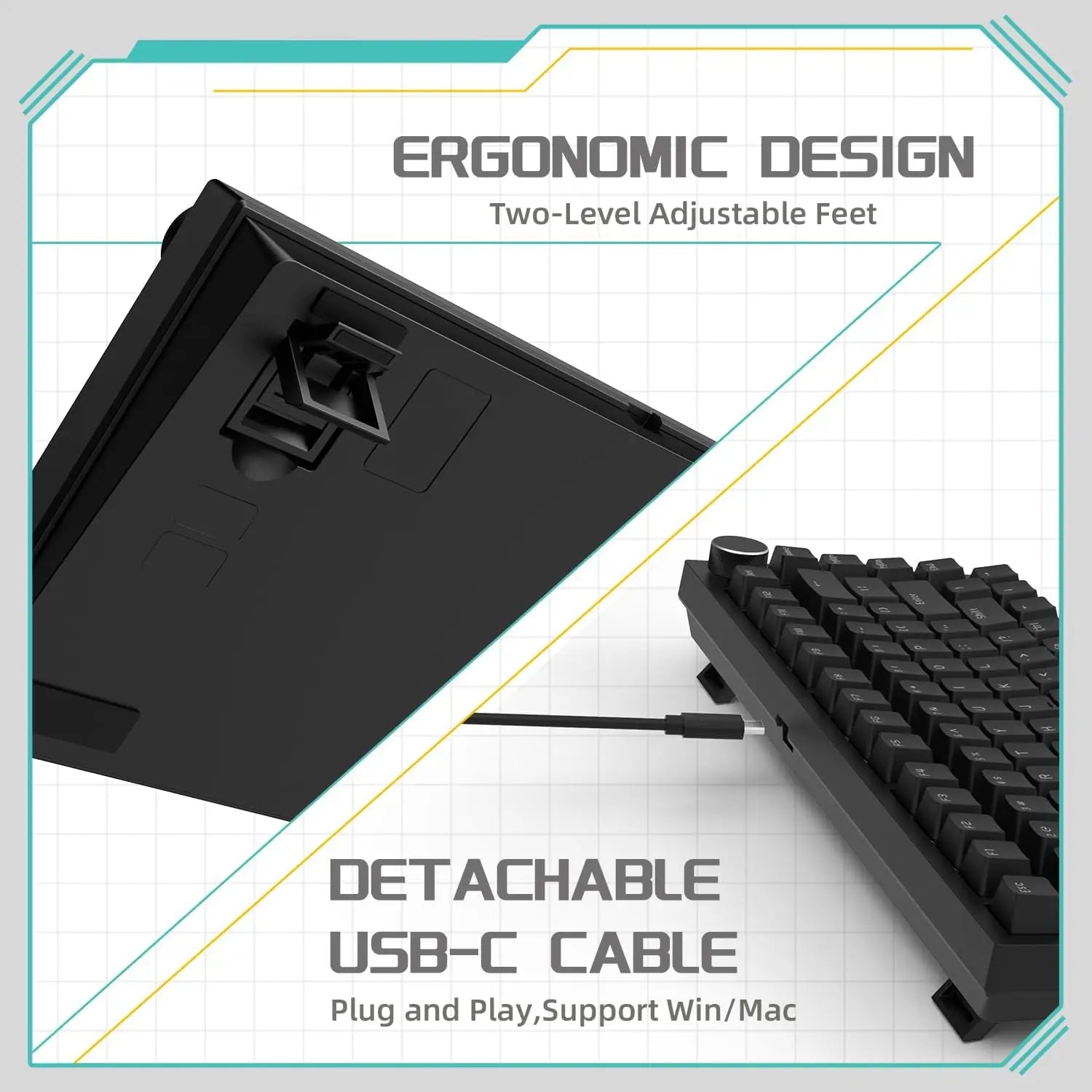 AJAZZ AK820 Wired Gaming Keyboard Red Switch 75% Layout Ergonomic Hot-swappable Detachable Cable