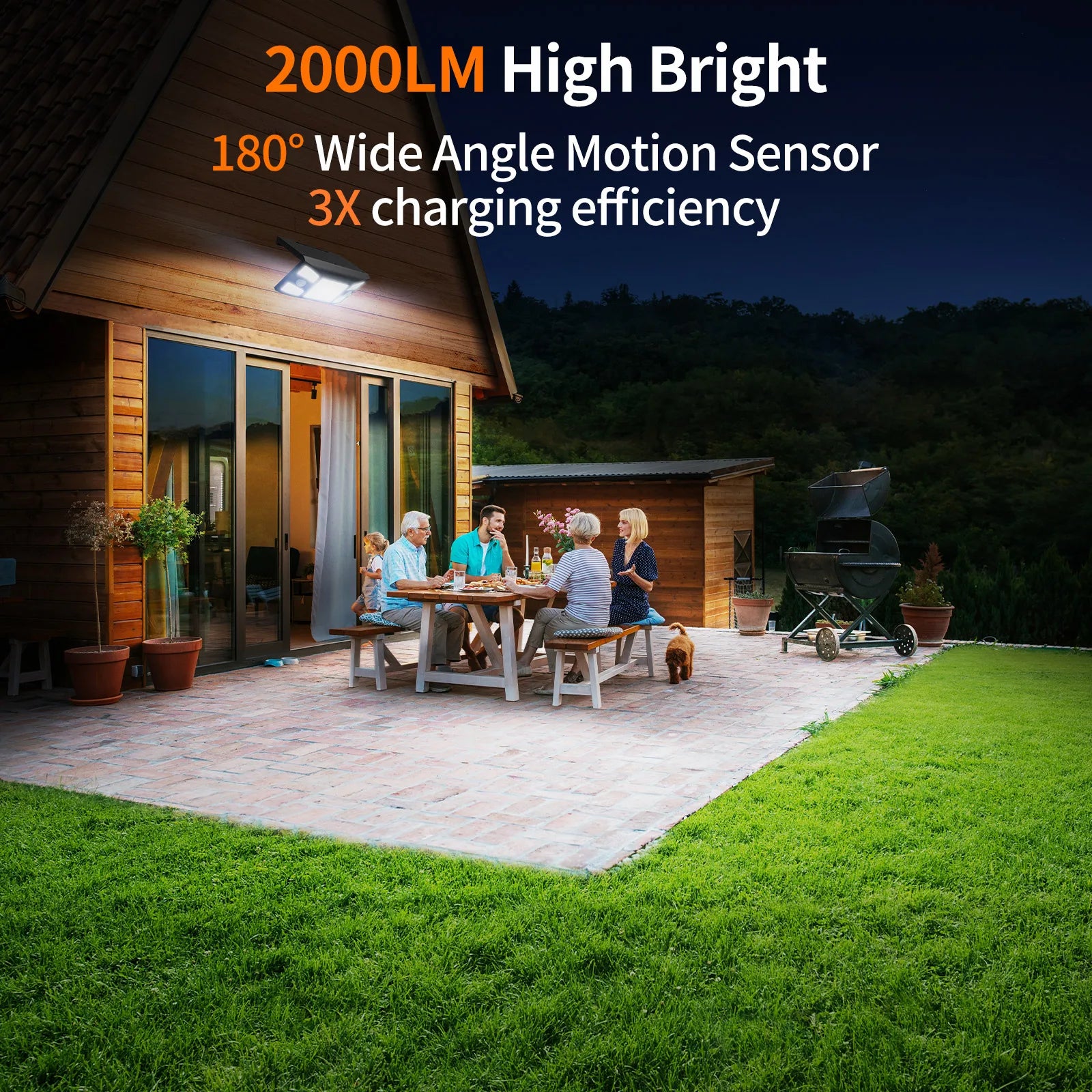 Intelamp 2000LM 8000mah Outdoor Solar Lights With Two Motion Sensors Larger Solar Panel Solar Lamp IP65 For Street Garden Path