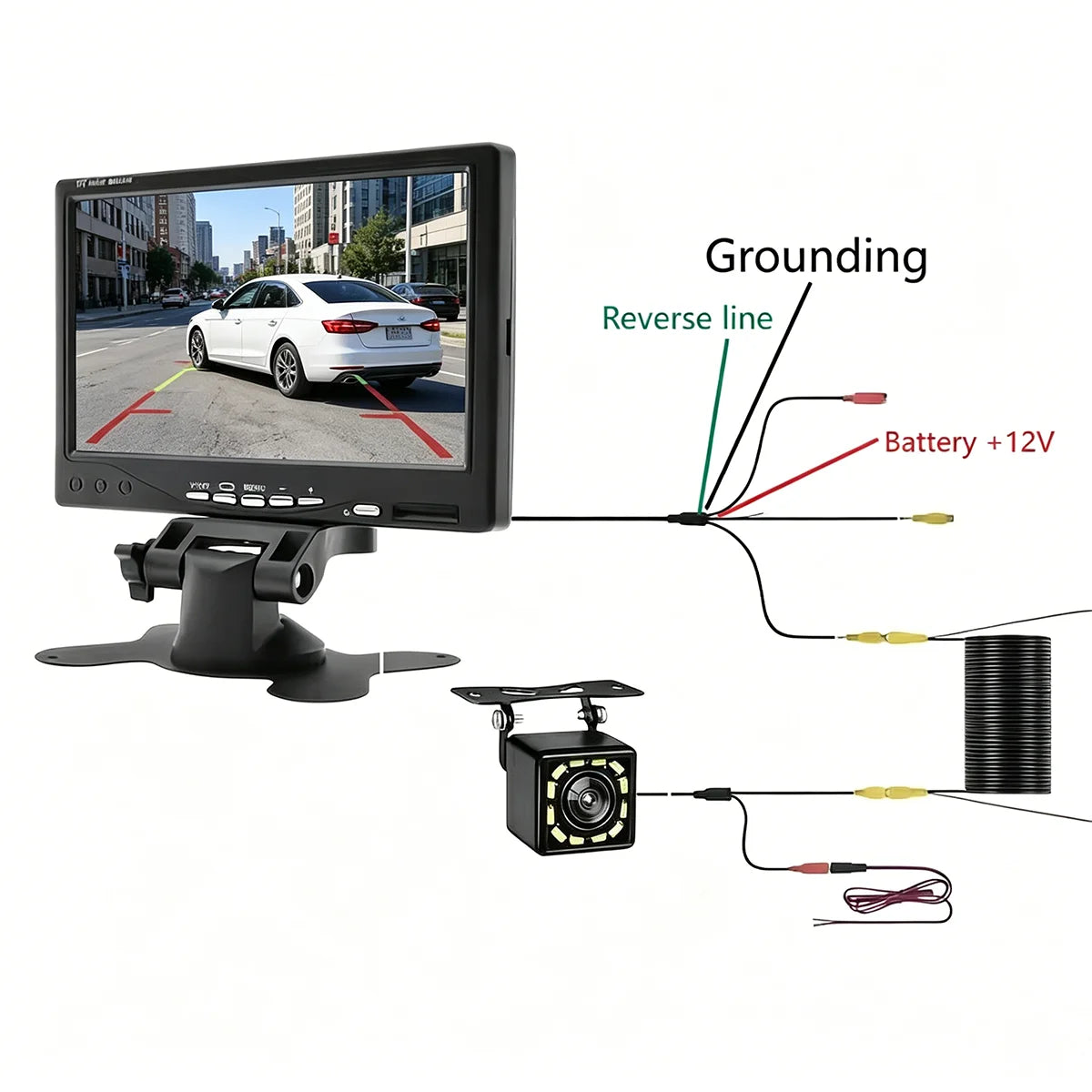 Car Reversing Image, 7-Inch 12-24V Desktop CVBS Monitor - Supports V1/V2 Dual Video Input, Rear View Ruler Camera - Night Vision
