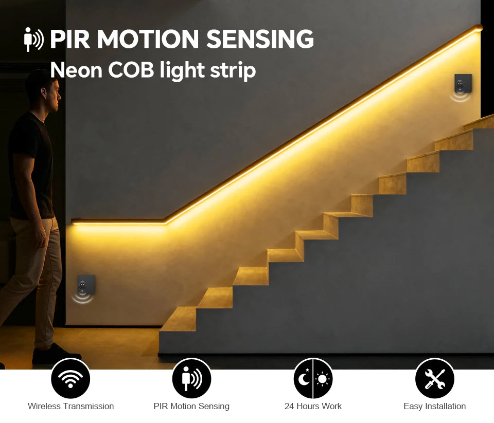 One/Dual Motion Sensor Switch COB Neon LED Strip Night Lights Wireless RF Reciever Control Smart Switch LED Corridor Stair Light
