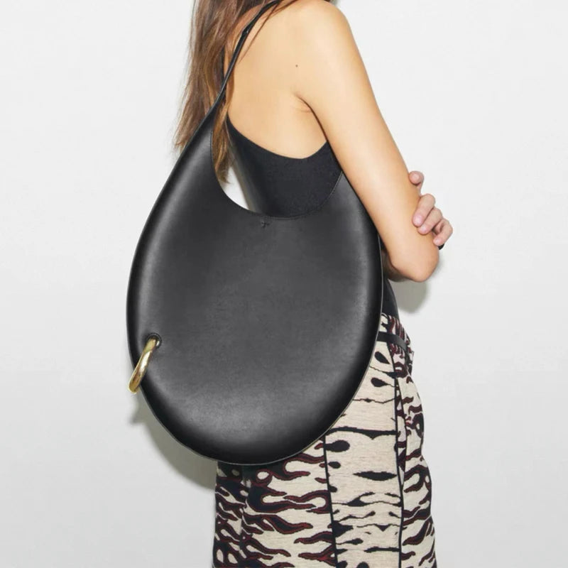 2025 summer new large crescent pipa bag imported top layer cowhide armpit bag single shoulder crossbody bag