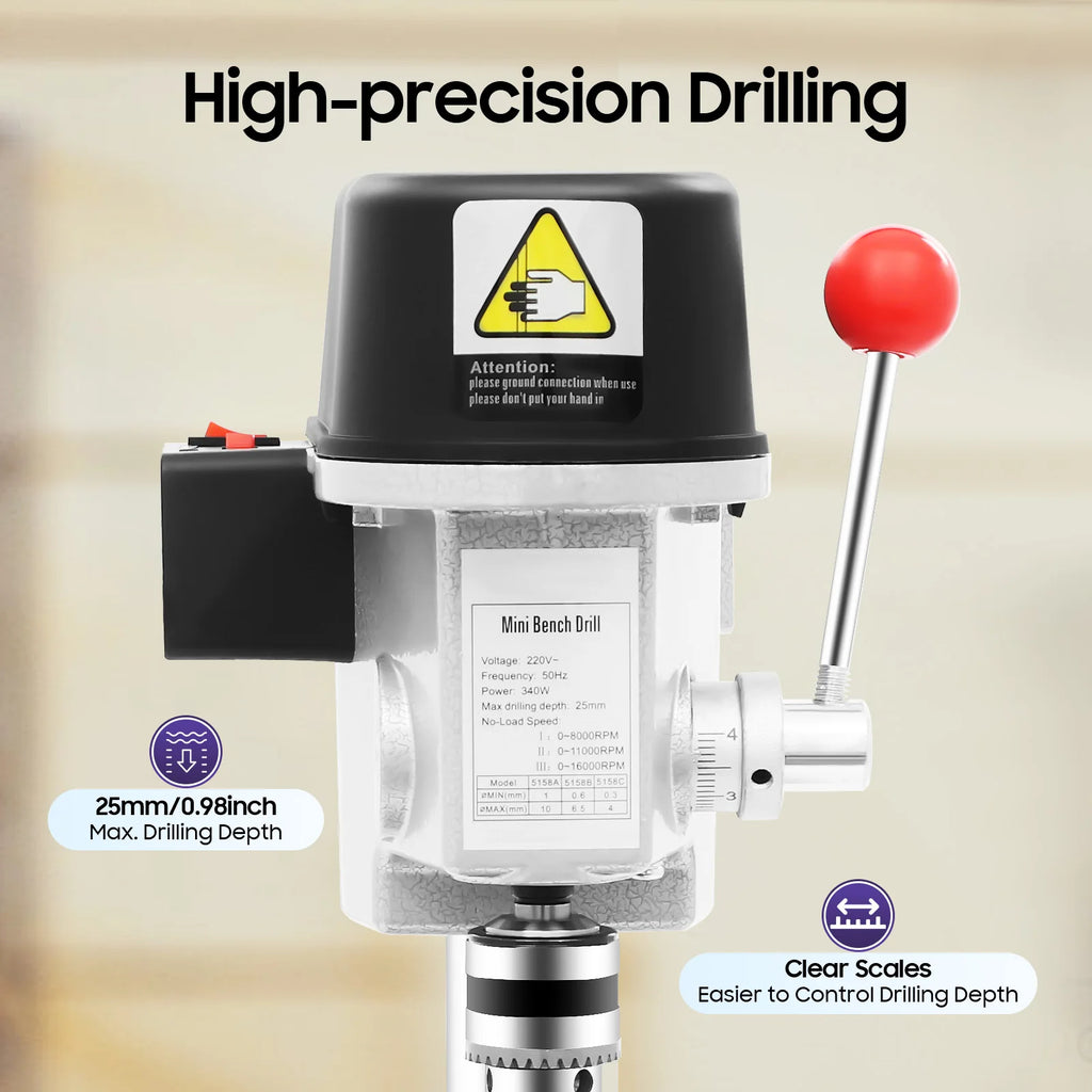 340W Mini Bench Drill Press Adjustable Speed Bench Drill Machine Portable Table Drilling Tool with High-Precision Drilling