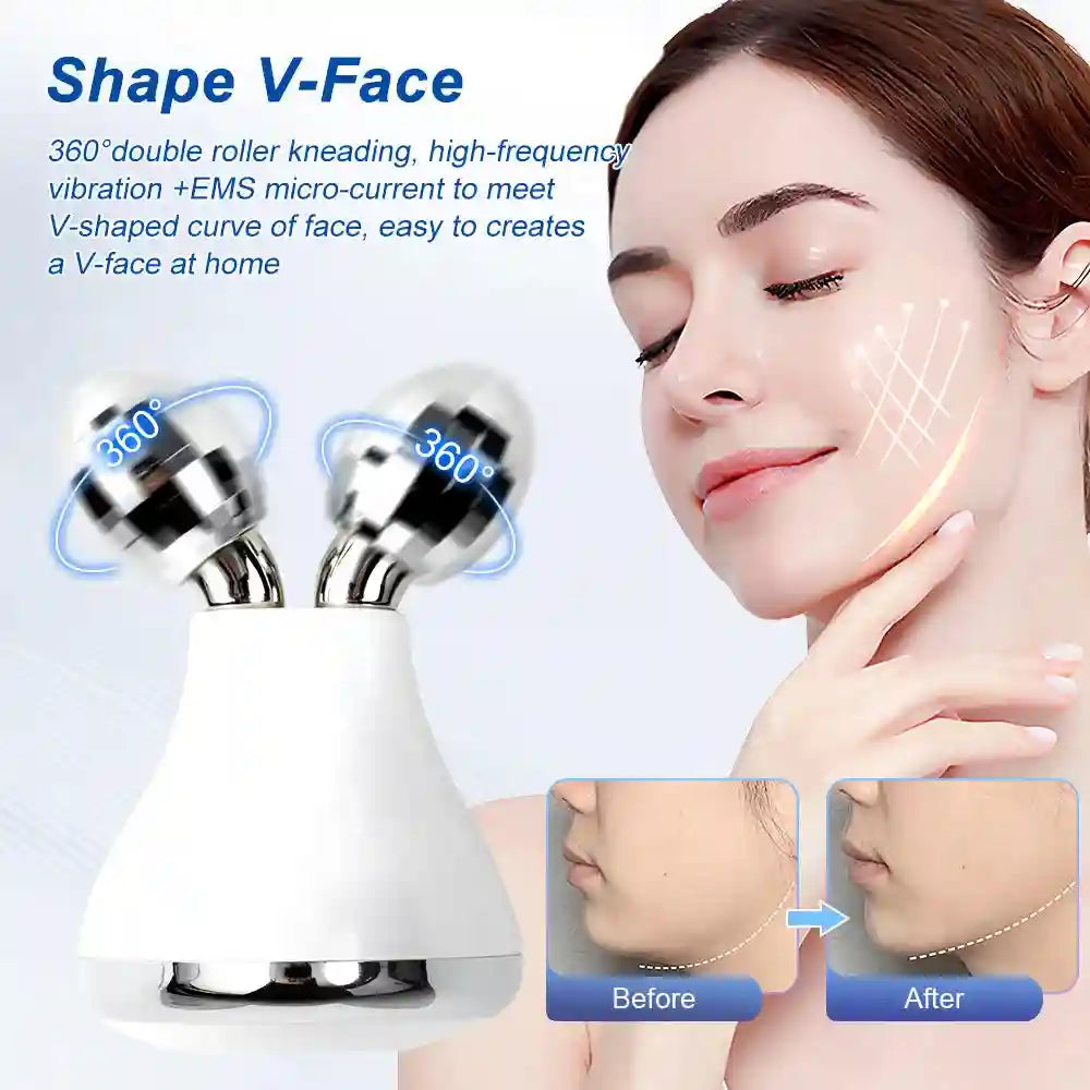 Microcurrent Face Roller Massager - V-Shape Facial Lift Tool (White) Massage Roller Tidesmit
