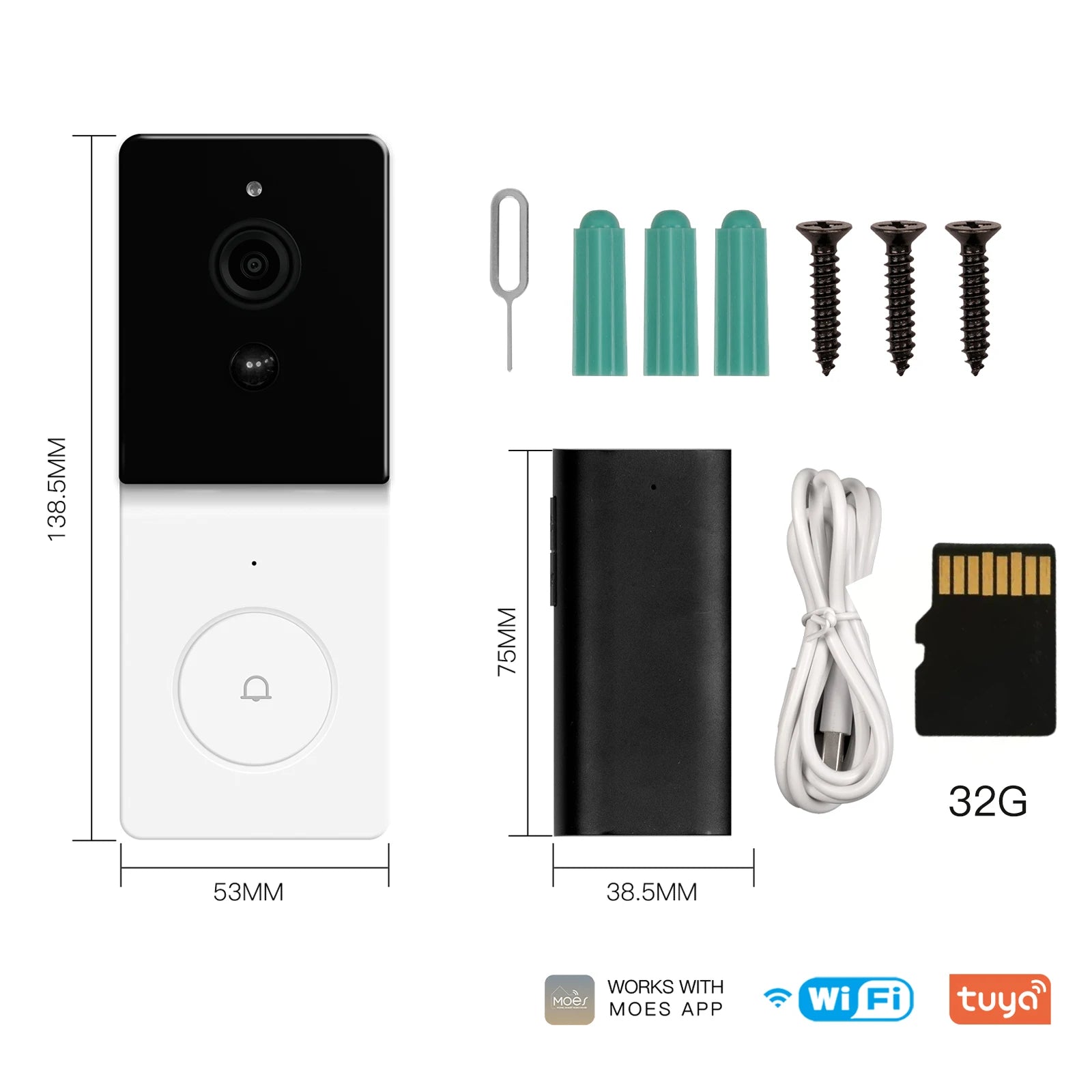 MOES Tuya Smart WiFi Video Doorbell Camera with 2-Way Audio Intercom, Night Vision & Wireless Door Product Home Security