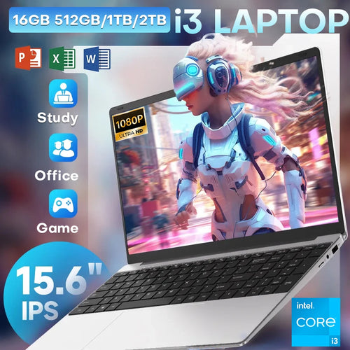 Ultra-slim 15.6-inch silver laptop with a black keyboard, thin bezels, and visible side ports.