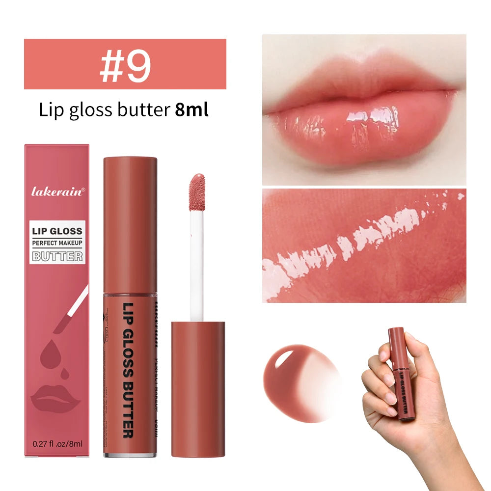 Non-stick mirror lip gloss in shade #9, a moisturizing, long-lasting terracotta liquid lipstick with a glossy finish.