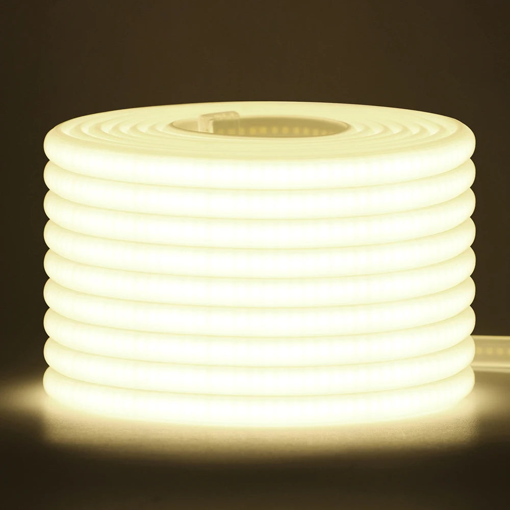 220V Dimmable COB LED Strip Light 288 LEDs/M Dimmer Switch ON/OFF Waterproof EU Plug Flexible Neon Lamp Decor 3000K 4000K 6000K