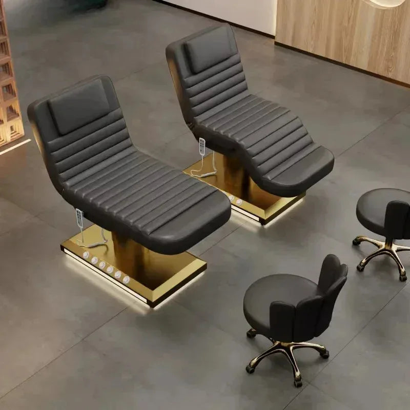 Electric Beauty Bed with 3 Motors and Gold Stainless Steel Base Massage Chairs Tidesmit