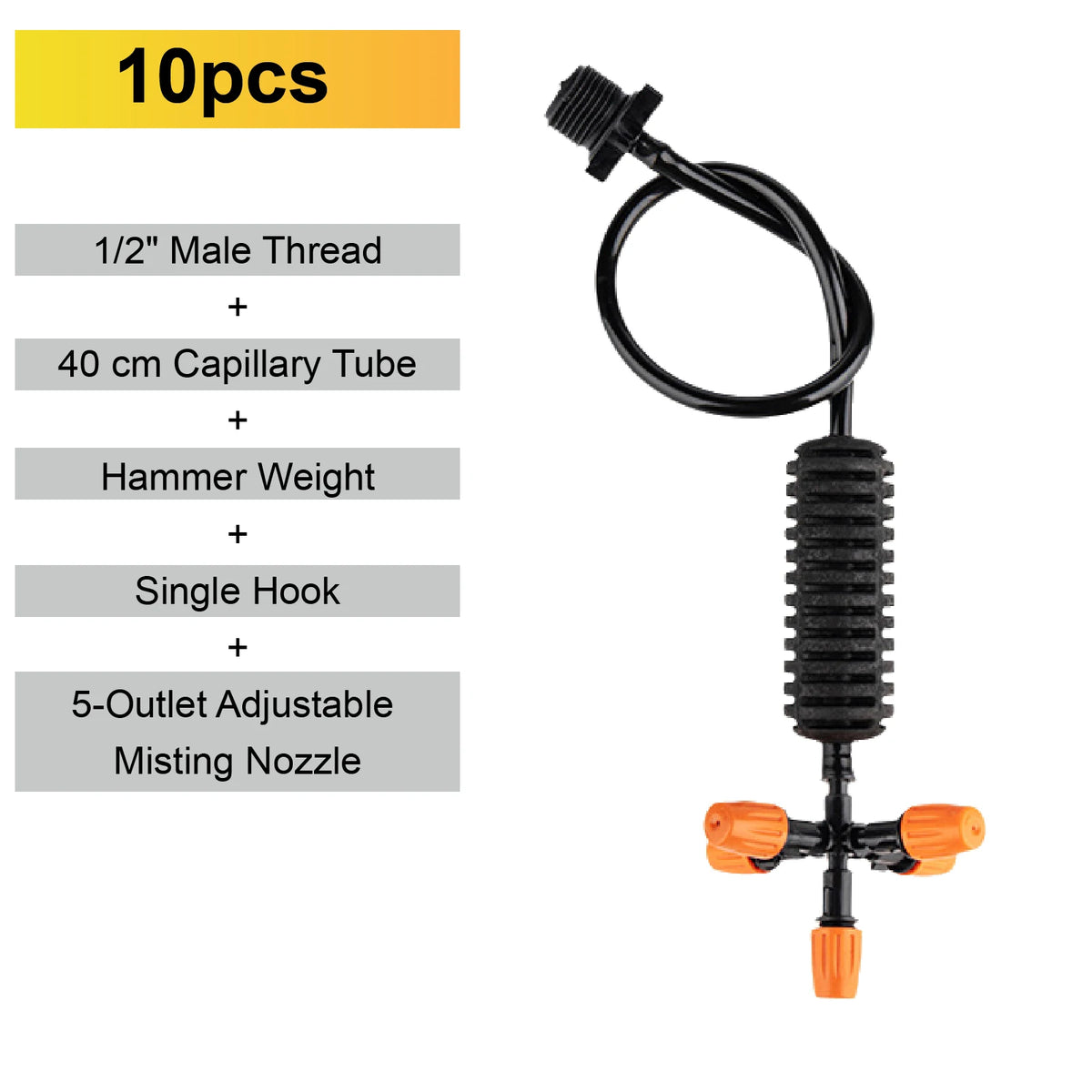 10-pack 5-outlet adjustable misting nozzle with single hook and capillary tube