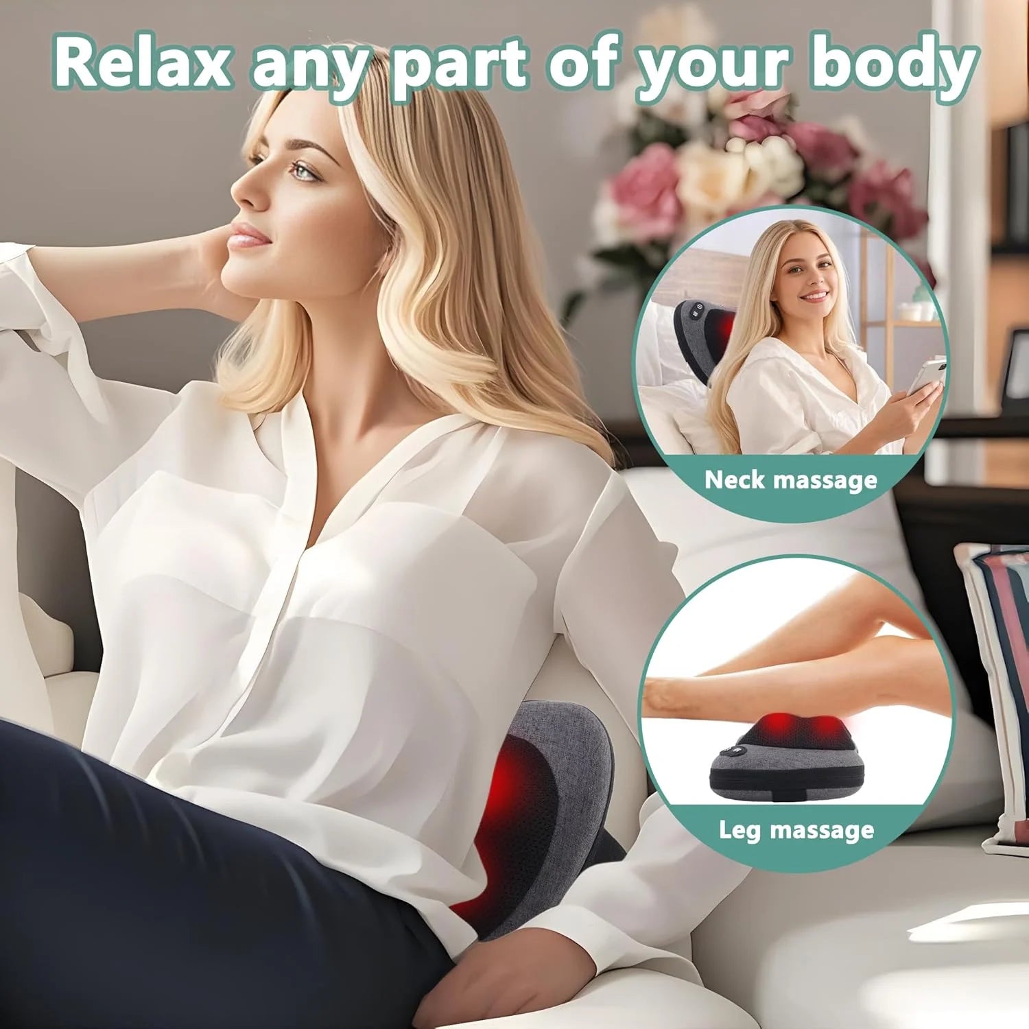 Shiatsu Neck and Back Massager with Heat - Deep Tissue Muscle Relief Massage Cushion Tidesmit