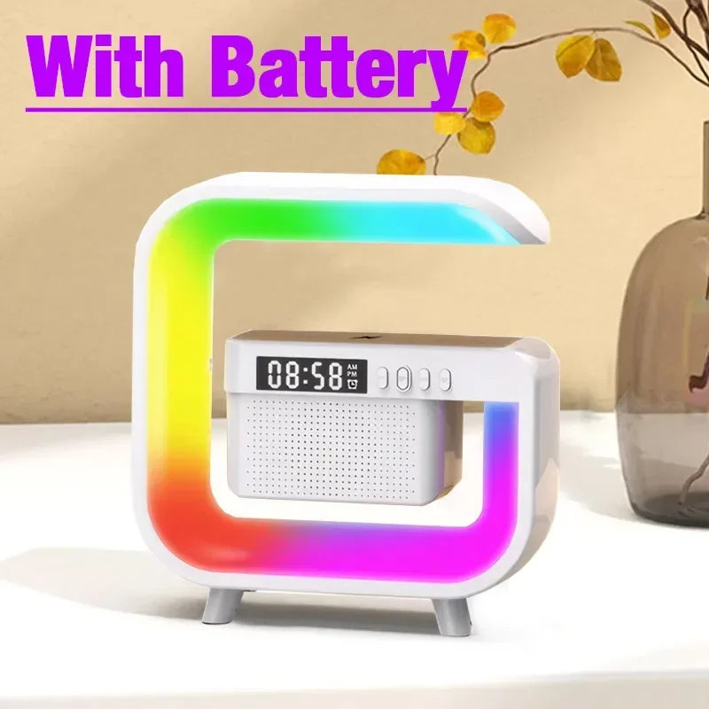 Wireless Charger Station with RGB Light and Portable Bluetooth Speaker White With battery Tidesmit