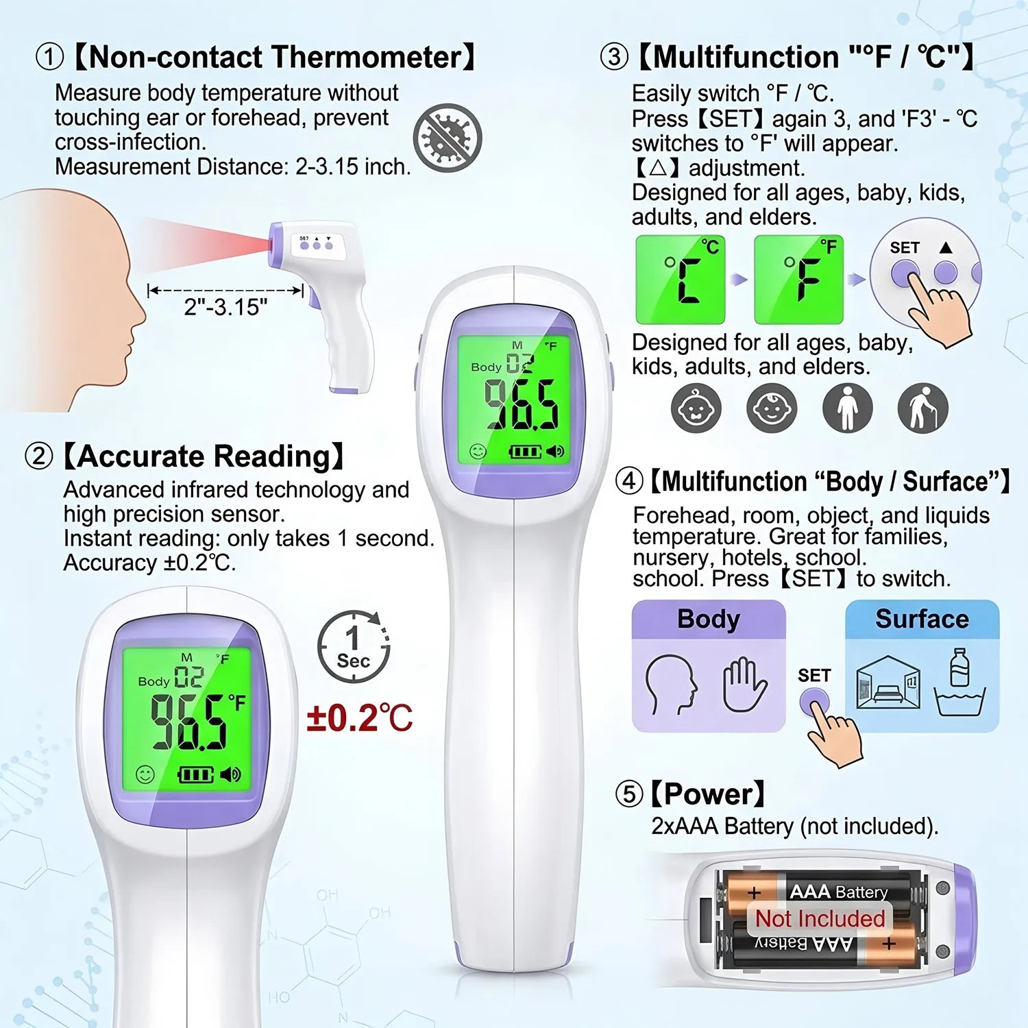 Digital Thermometer Electronic Non-Contact Medical Infrared for Baby Adults Body Medical Thermometer Home Fever Monitor