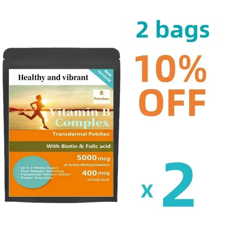 Vitamin B Complex Patches 8 Week Supply, Contains All 8 B Vitamins In Vitamins B1, B2, B3, B5, B6, B12, Biotin & Folic Acid