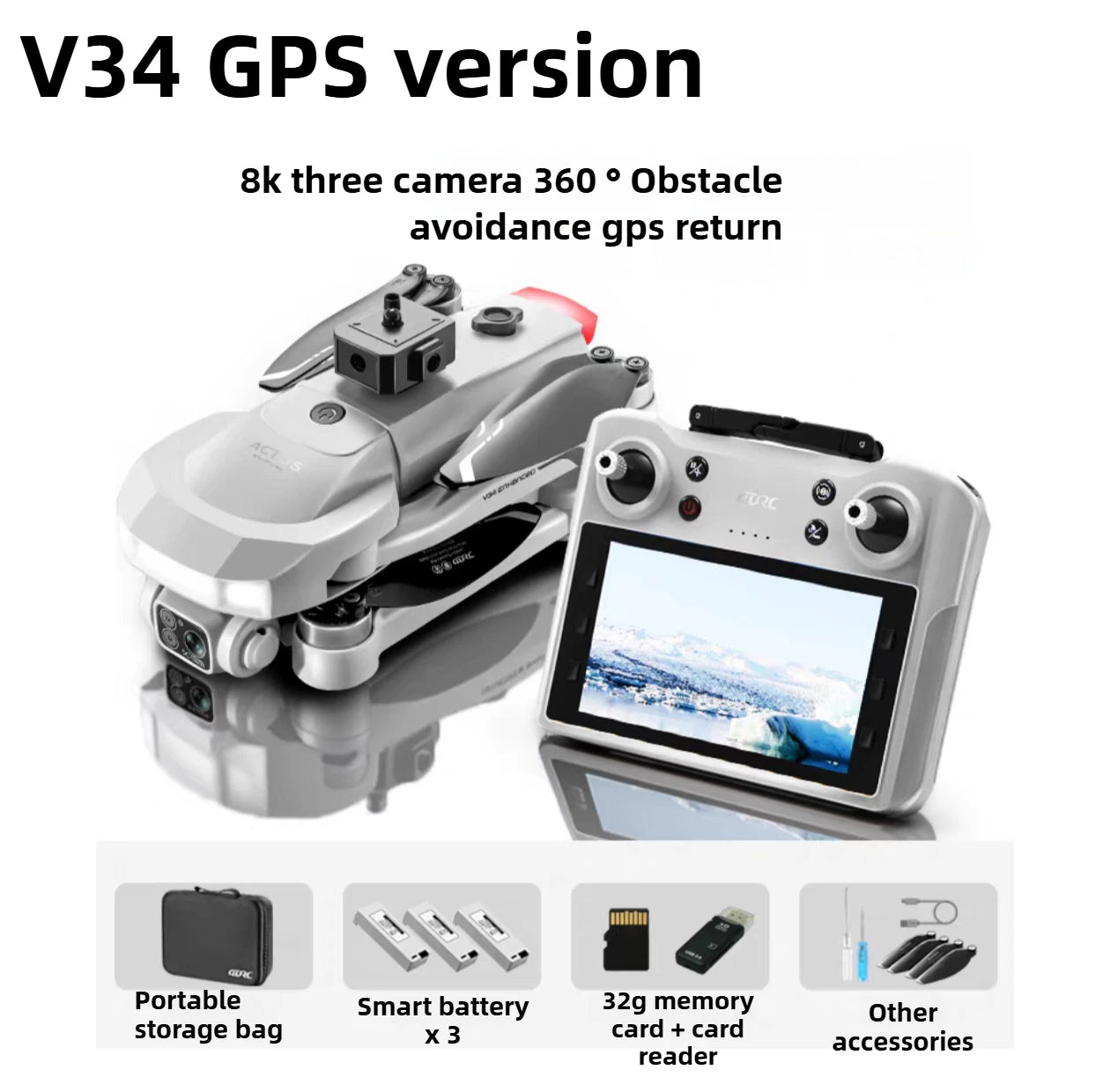 GPS Drone with 4K Camera - Foldable Brushless Quadcopter | Tidesmit V34-GPS-3B Tidesmit