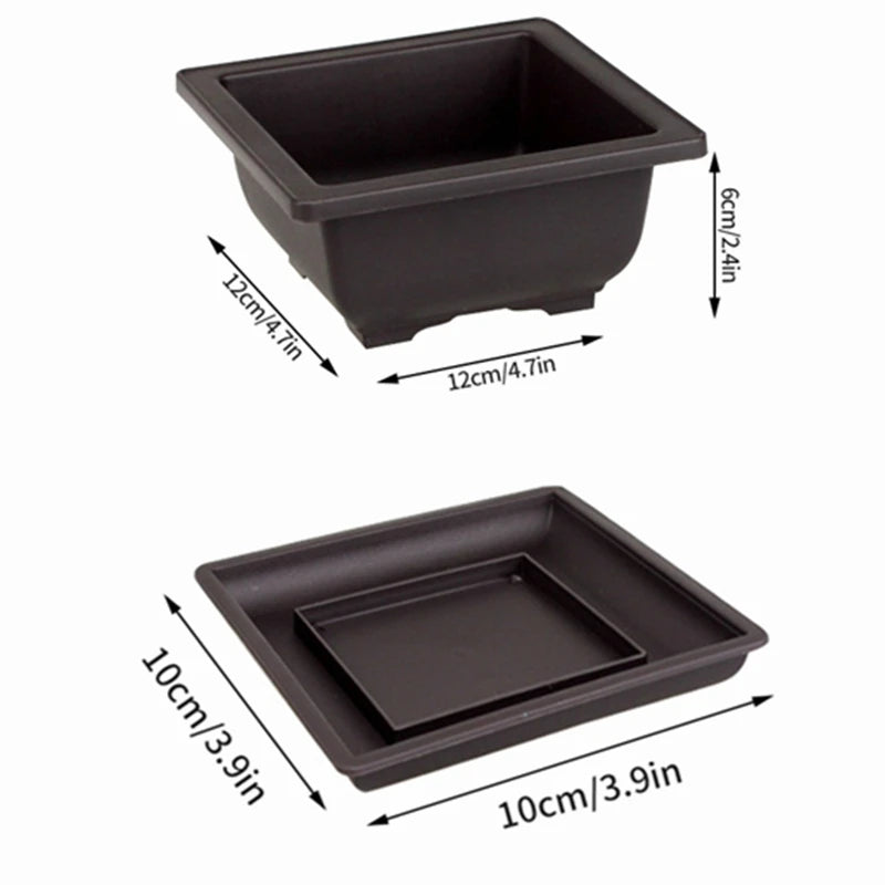 Small rectangular black planter pot with matching base tray