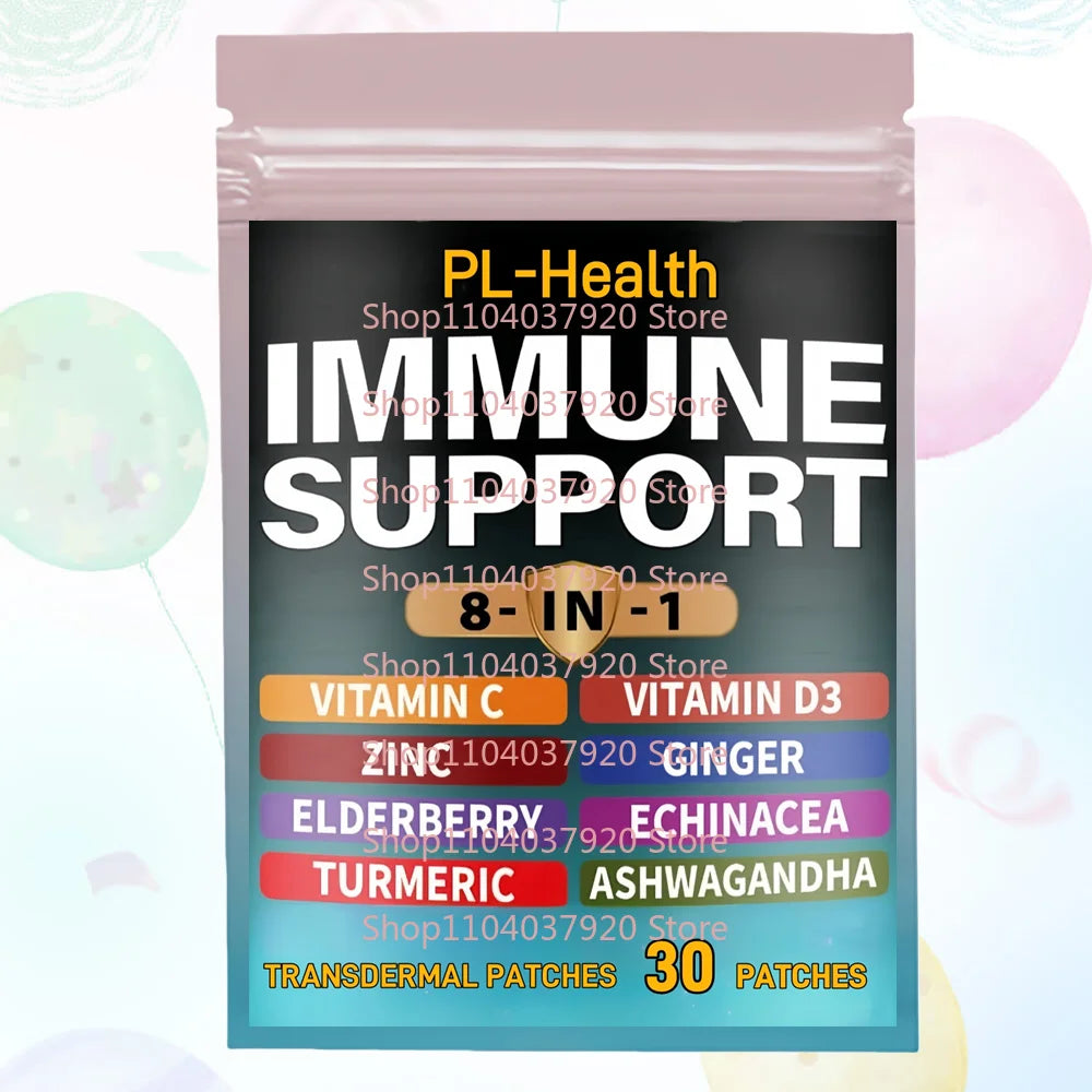30 Patches Elderberry Immune Support Transdermal Patches 8-in-1 with Echinacea, Vitamin C & Zinc, Vitamin D