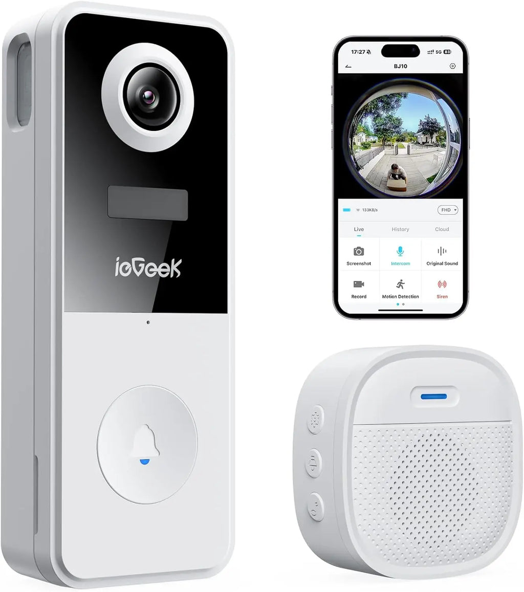 ieGeek 2K Wireless Doorbell Outdoor Waterproof Wireless Doorbell with 180° Fisheye Camera, Compatible with Alexa / AI Detection