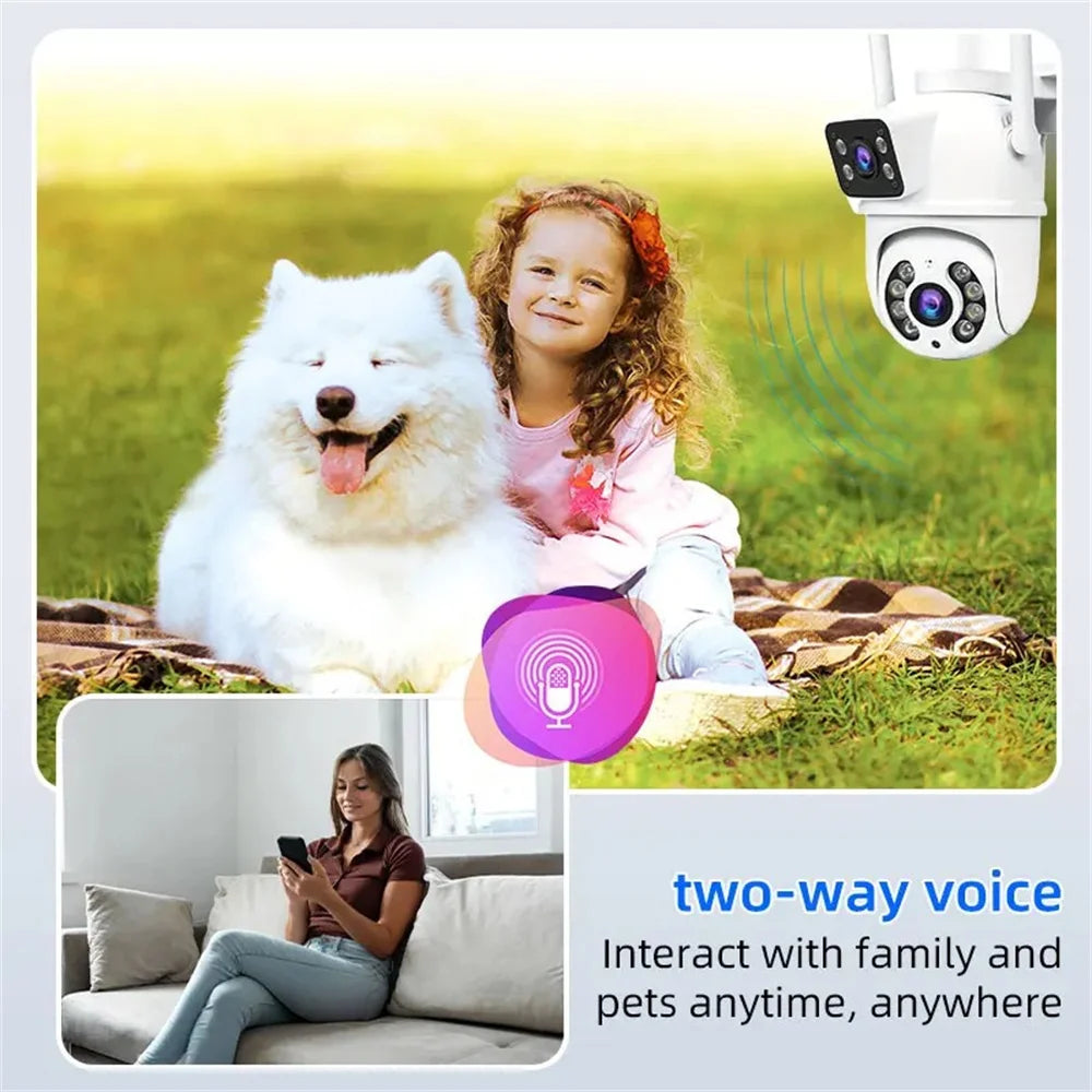 8MP 4K Dual Lens with Dual Screen Wifi Camera PTZ Wireless Outdoor Surveillance Camera Ai Human Detect Auto Tracking V380 App
