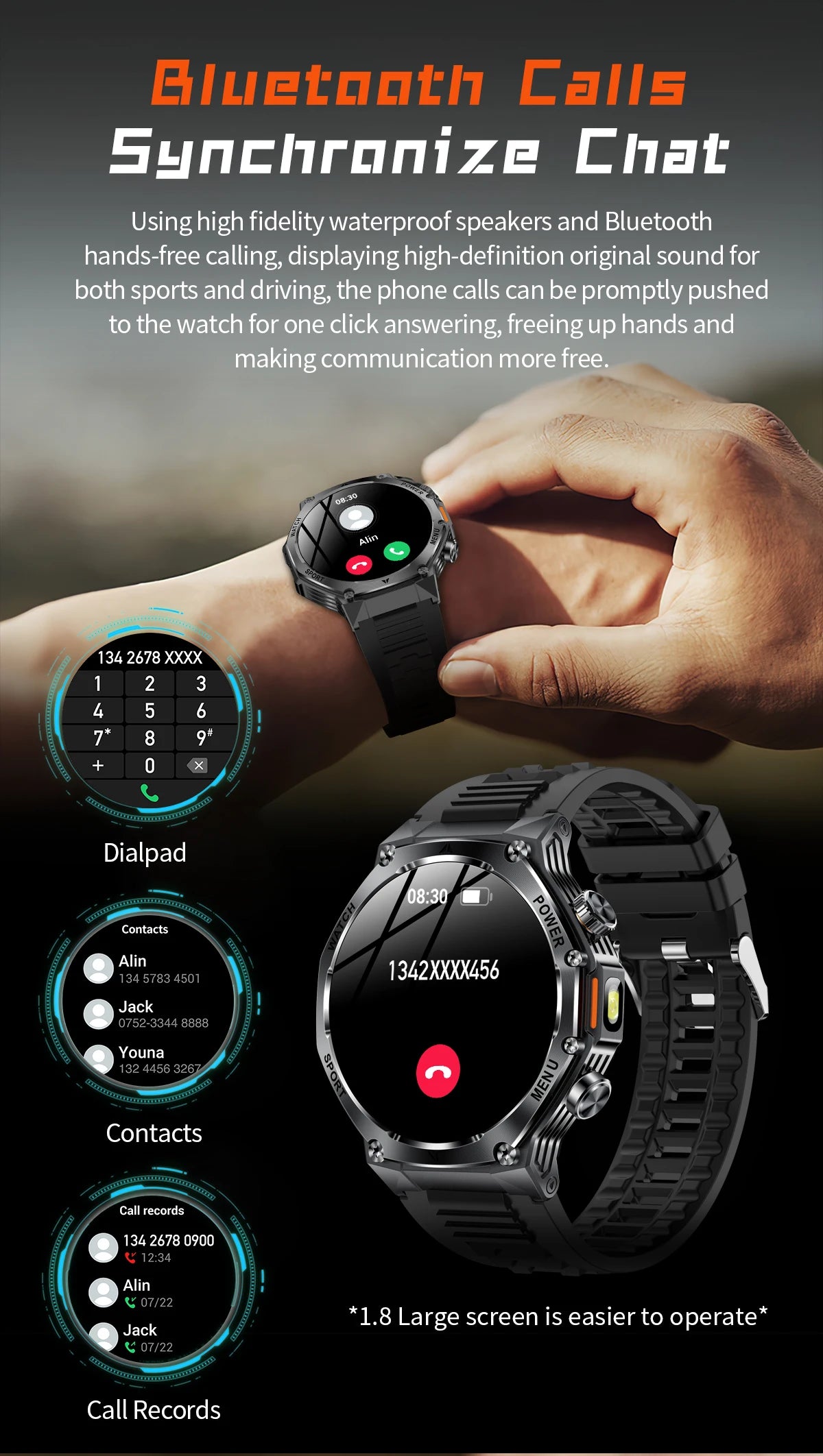YLL-AK82 Outdoor Sport for Smart Watch Fitness Tracker Sleep Tracker IP67 Waterproof AMOLED Screen Heart Rate Monitor