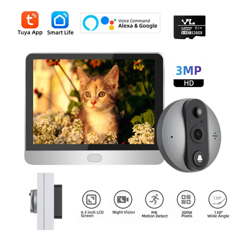 Smart Life Wireless Security Home Video Doorbell Camera Wifi 2.4G 1080P Ring Bell Door Peephole Intercom Video With Screen