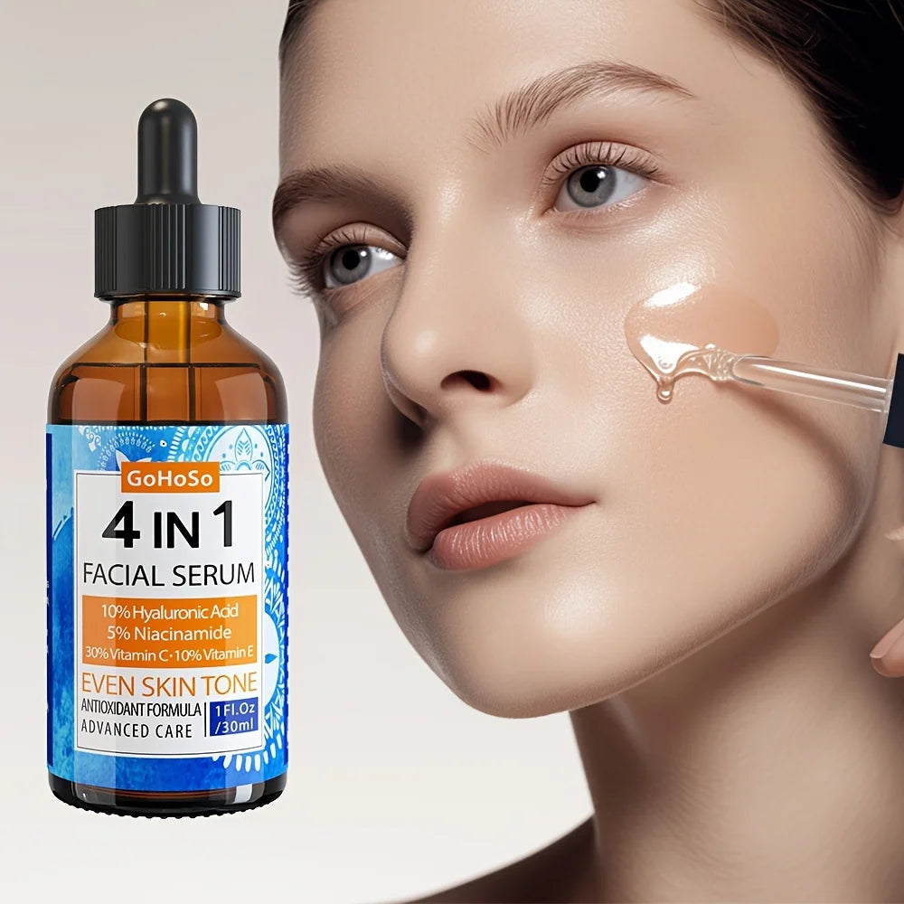 ENVISHA 4-in-1 Face Serum with Hyaluronic Acid, Niacinamide, and Vitamins for anti-aging, moisturizing, and firming.
