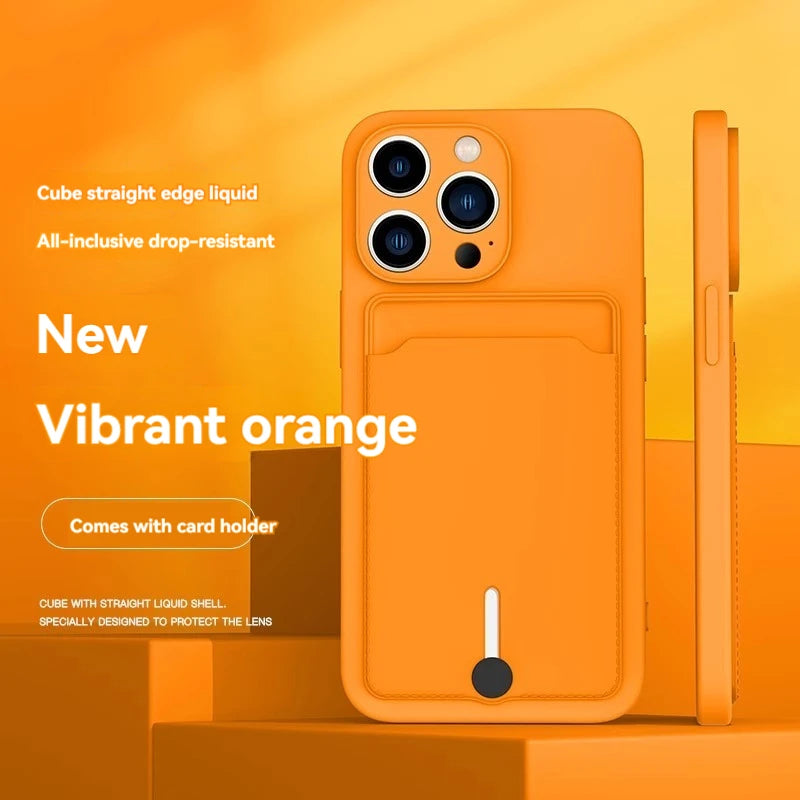 iPhone 16 Case with Card Slot - Slim TPU Shock-Absorbing Protective Cover orange Tidesmit